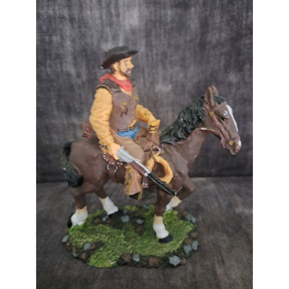 Western Desert Cowboy On Saddleback Riding Brown Stallion Horse Figurine - Picture 4 of 9